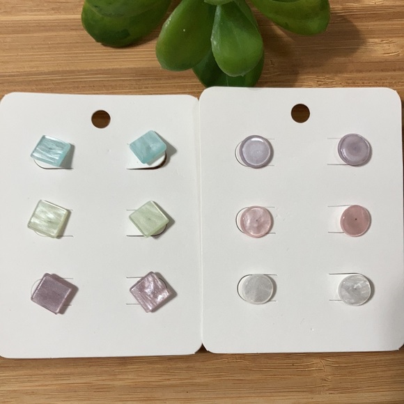 Jewelry - NEW Purple,Pink & White Flat Circles & Blue,Green & Purple Flat Square E…